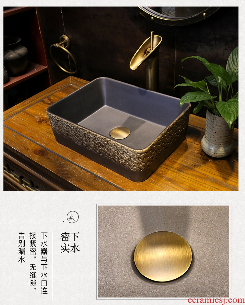The stage basin to black stone carving art ceramic rectangle retro sinks the trumpet on the sink