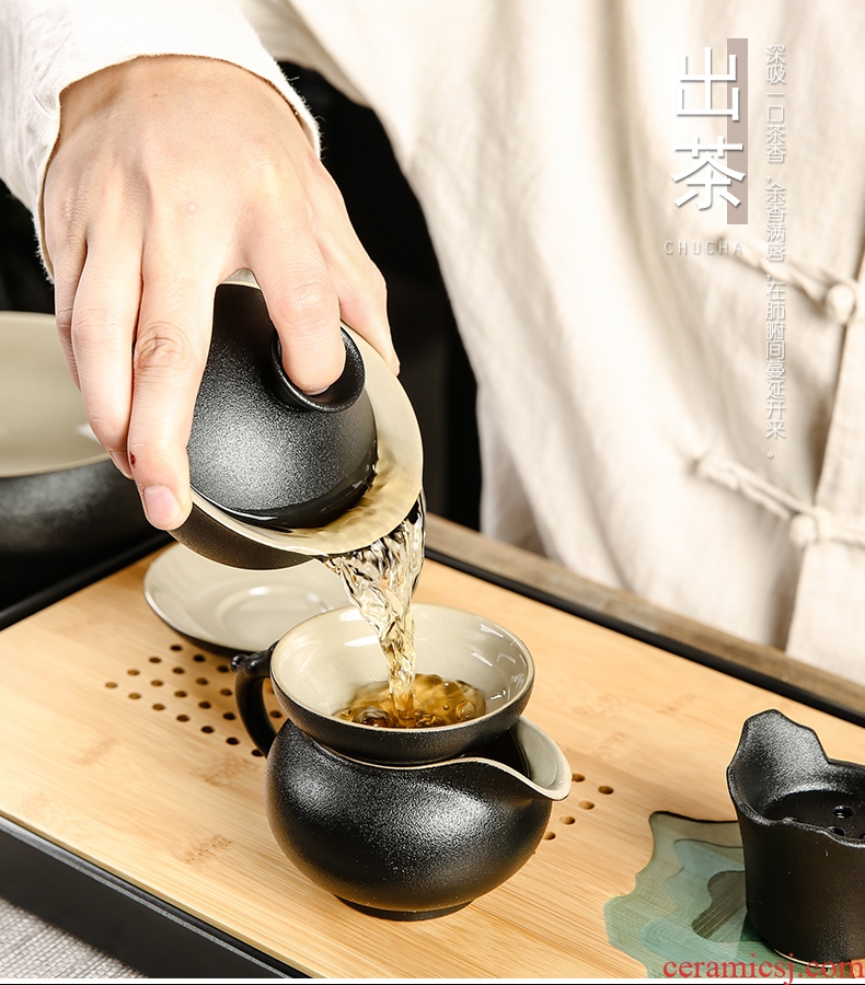 Black ceramic kung fu bo yao zen tea set home office of a complete set of tea teapot teacup GaiWanCha plate