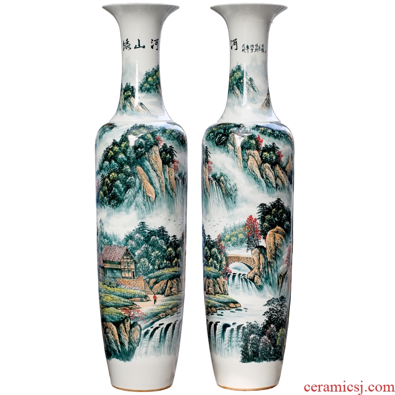 Jingdezhen ceramic hand-painted color kumsusan river vase home sitting room adornment shop floor furnishing articles