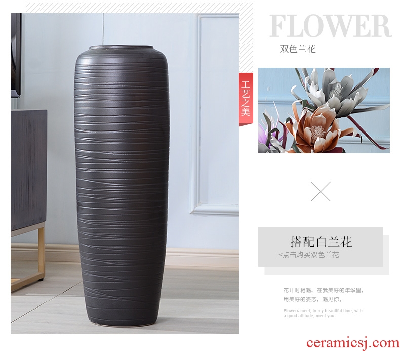 Black ceramic big vase Nordic contracted ins dried flowers decorative furnishing articles individuality creative light luxury ground wind flowers