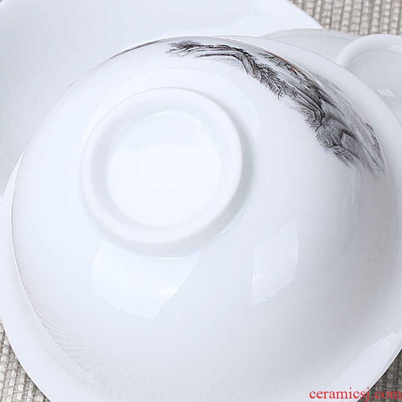 Tang Yunchun manual only three tureen jingdezhen thin foetus white jade porcelain cups tea bowl of Japanese household kung fu tea set