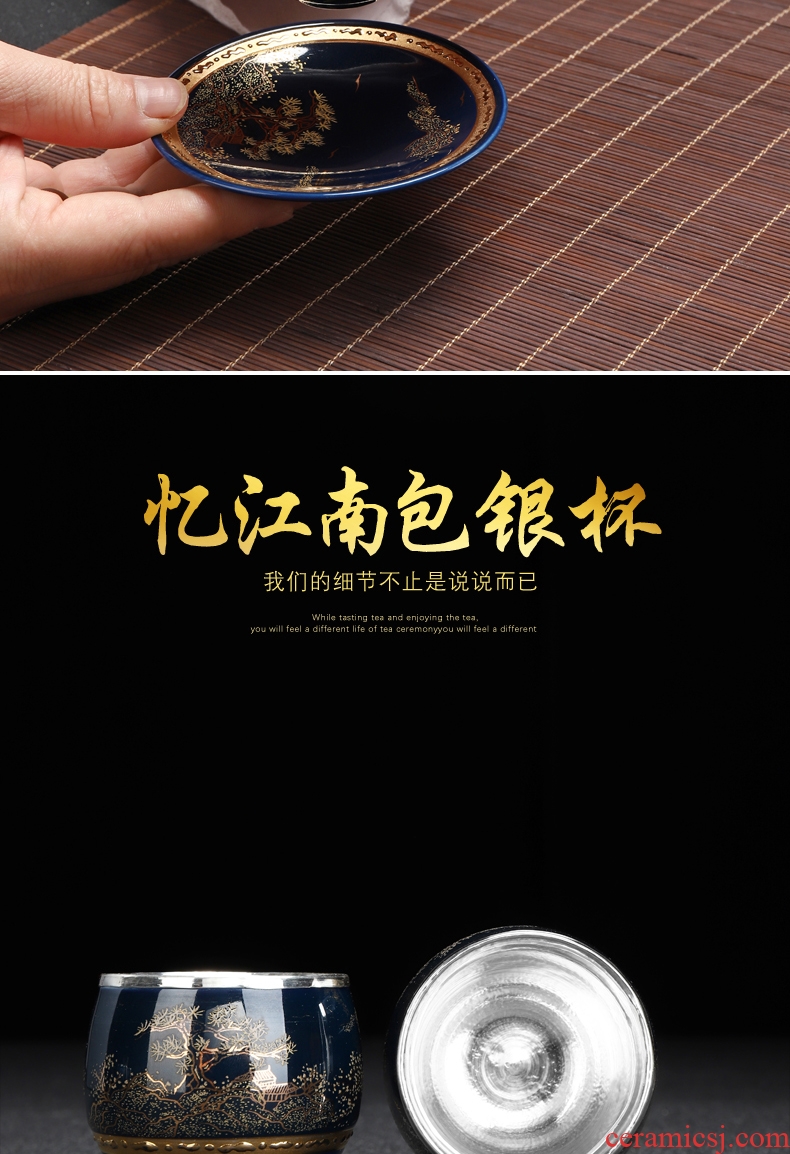 Recreational product manual silvering master 999 sterling silver cup single cup sample tea cup of jingdezhen ceramic silver cup silver cup