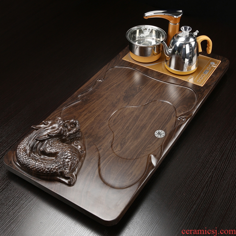 Gorgeous young ceramic kung fu tea set household contracted magnetic electric furnace tea cups tea complete set of solid wood tea tray