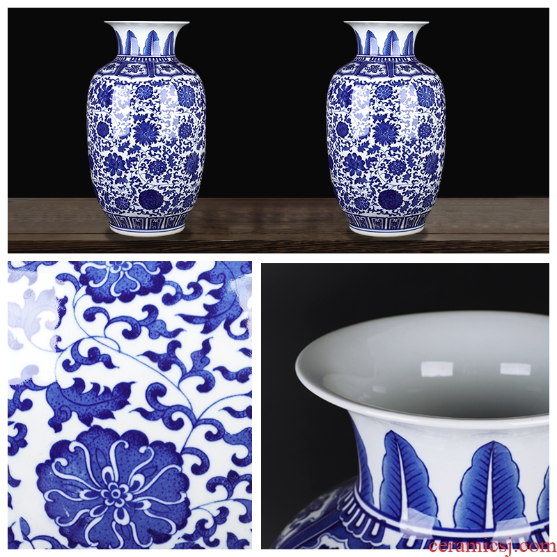 Jingdezhen ceramics large blue and white vase put lotus flower wax gourd bottle home sitting room adornment TV ark furnishing articles