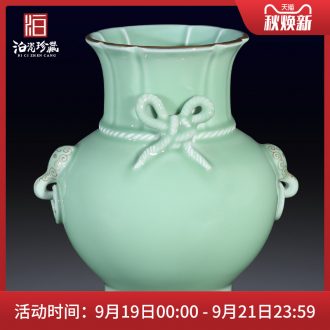 Jingdezhen ceramics imitation qing pea green glaze blessed with double ear vase flower arranging furnishing articles sitting room home decoration collection