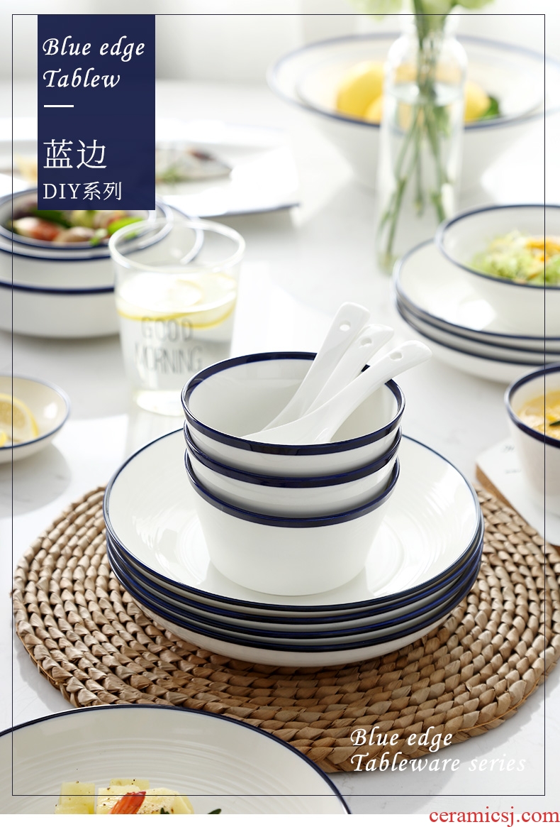 Ceramic bowl household under the glaze color large noodles soup bowl bowl dish dish soup plate consists of jingdezhen Chinese dishes