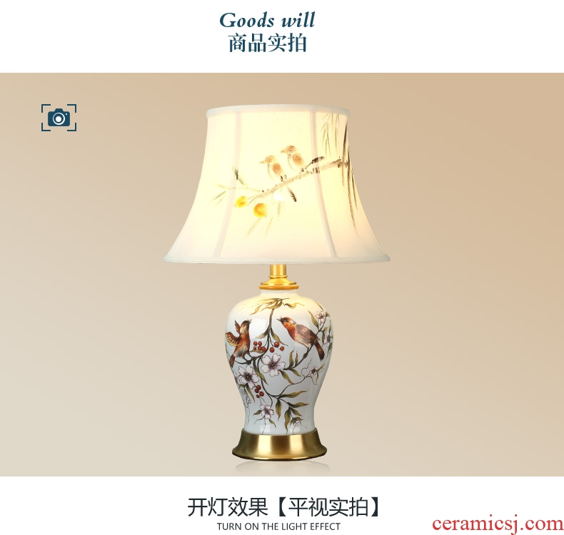 American whole copper ceramic desk lamp LED the study of bedroom the head of a bed is contracted creative painting of flowers and sweet between example chandeliers