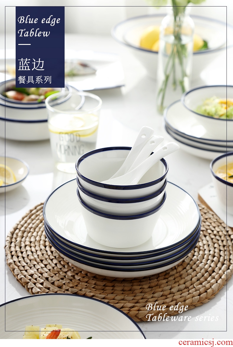 Dishes suit household under the glaze color dishes simple Japanese bowl combined new bone China jingdezhen ceramics tableware