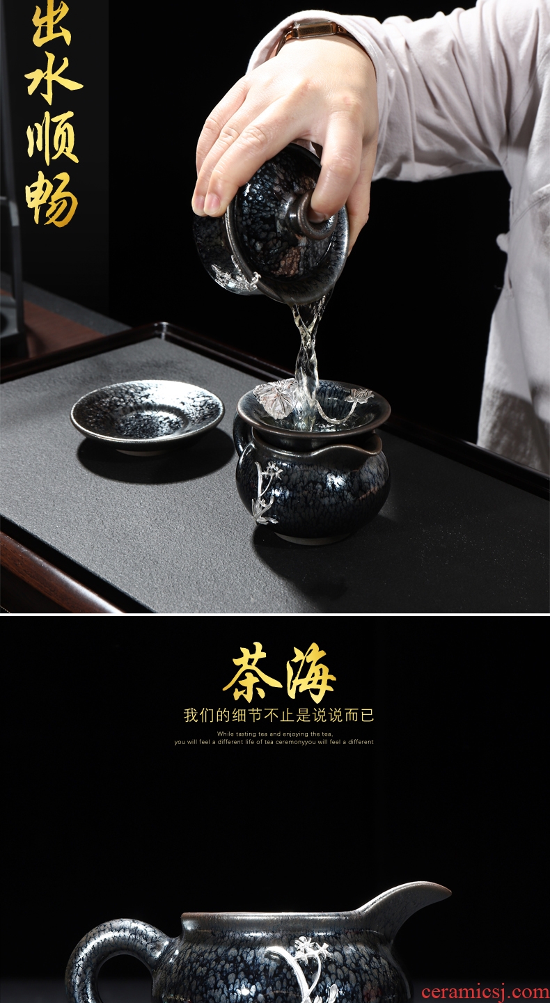 Recreation products built lamp coppering.as the silver tea set household contracted oil droplets of a complete set of ceramic teapot silver cup tea ceremony