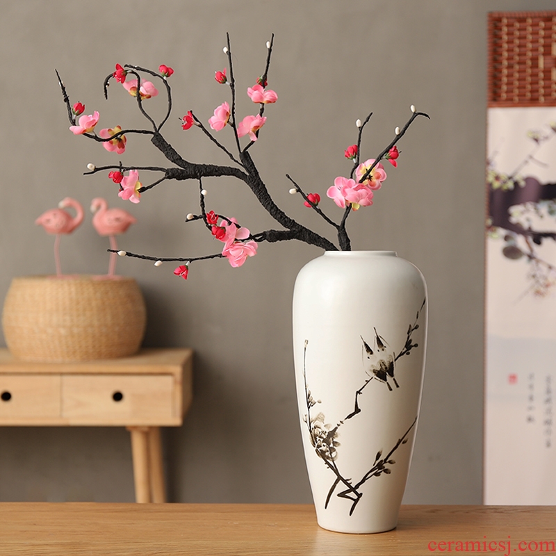 The wintersweet plum blossom peach tree flowers, silk flowers sitting room TV ark Chinese zen ceramic vases, flower art