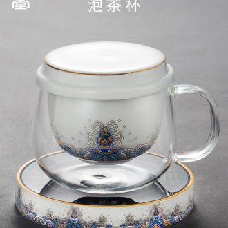 RongShan hall ceramic colored enamel glass tea cup tea separation filter glass take office heating cup mat