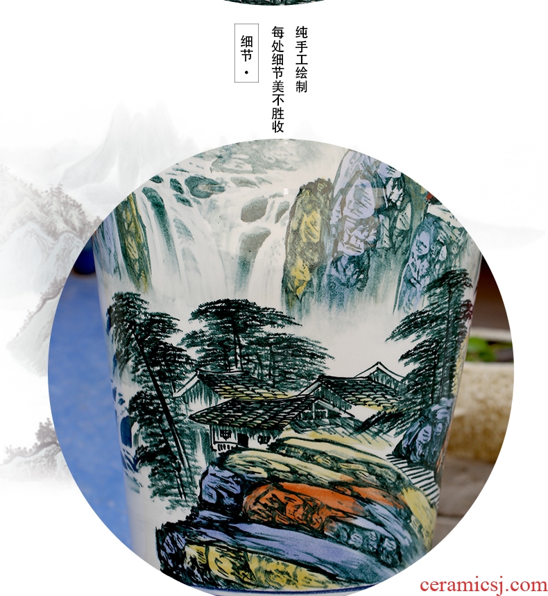 Jingdezhen ceramic hand-painted luck landscape painting big vase household living room floor furnishing articles opening gifts