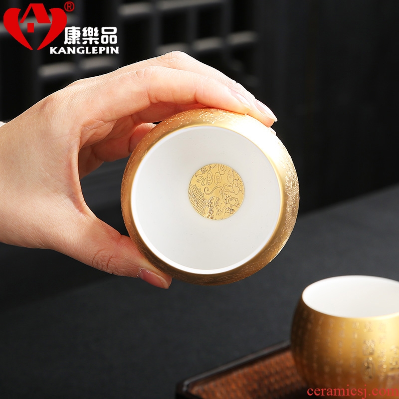 Recreational product suet jade porcelain fine gold relief master single cup large sample tea cup kung fu tea cups handmade ceramic household