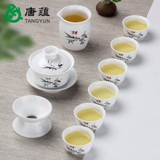 Opening kung fu tea tea set suit household ceramics kiln white porcelain of a complete set of tureen teapot teacup tea tea set