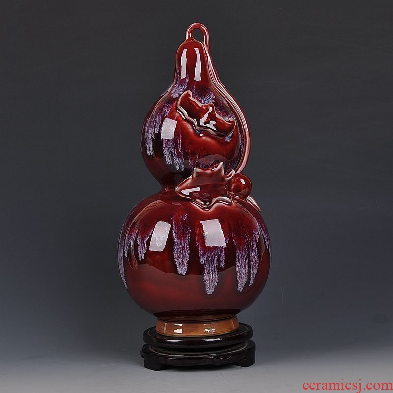 Archaize jun porcelain of jingdezhen ceramics ruby red vase gourd home furnishing articles porch decoration decorative arts and crafts
