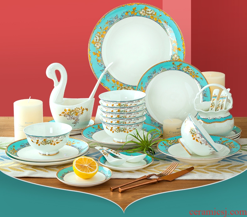 Jingdezhen high-grade bone China tableware suit European luxury microwave tableware plate dishes suit household 6 people