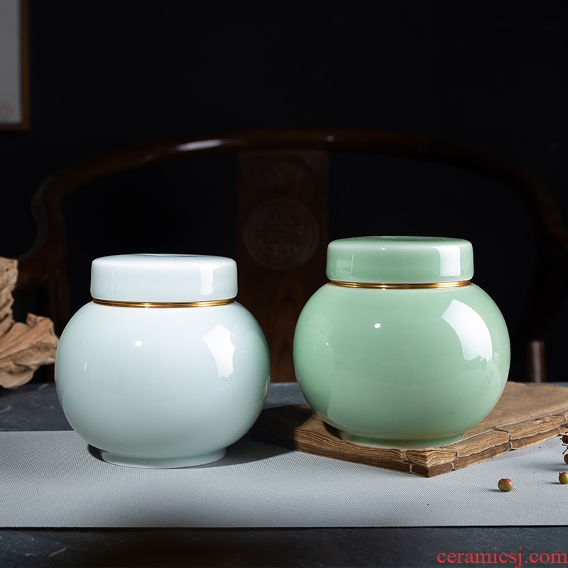 Portable metal caddy tea boxes mini household seal trumpet pu-erh tea store receives ceramic celadon