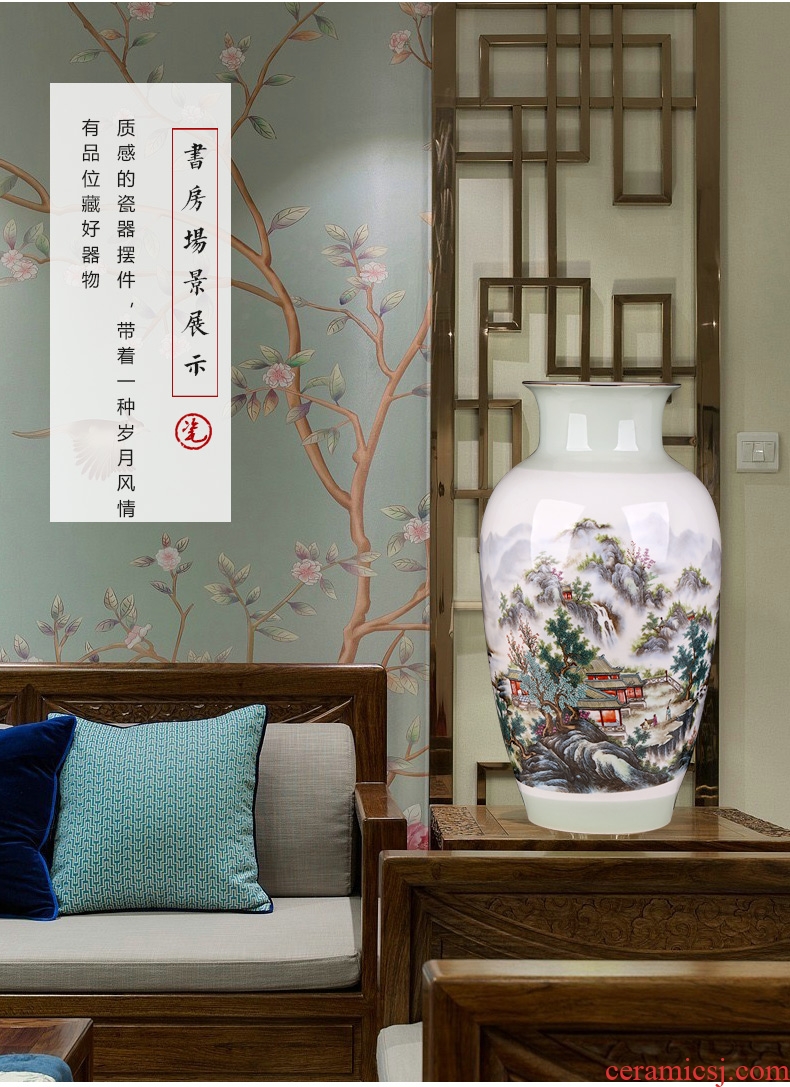 Jingdezhen ceramics landscape painting enamel vase furnishing articles sitting room porch decoration of Chinese style household large arranging flowers