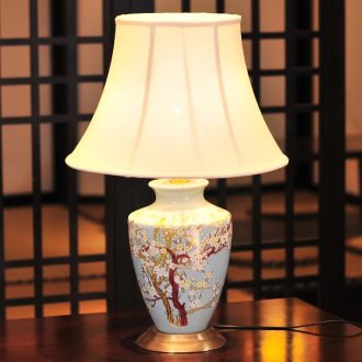 All copper ceramic desk lamp LED lamp of bedroom the head of a bed creative personality hand-painted painting of flowers and a sitting room a study of new Chinese style lamp