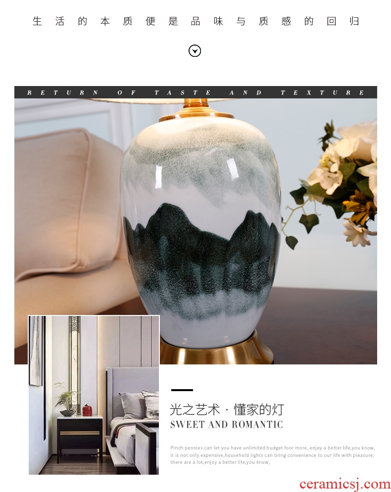 Jingdezhen new Chinese style landscape ceramic desk lamp lamp of bedroom the head of a bed restoring ancient zen sitting room sofa tea table lamp