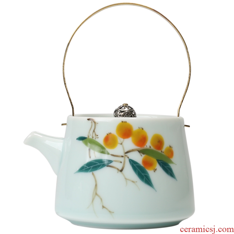 YanXiang fang hand-painted loquat ceramic household filter teapot single girder pot pot set kung fu tea kettle
