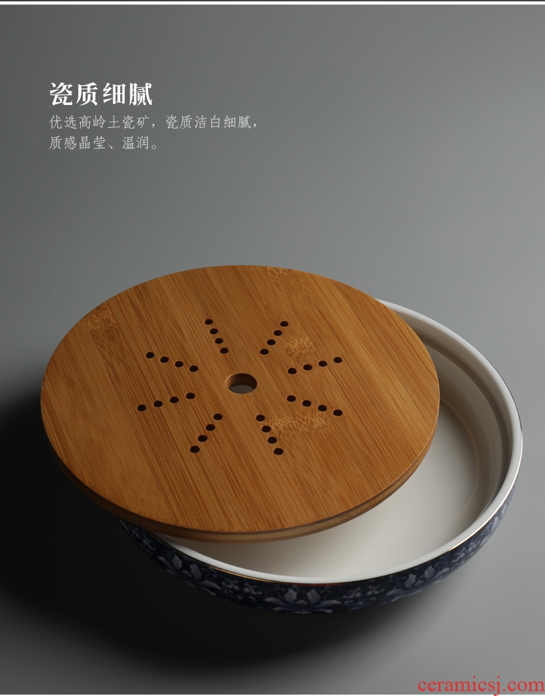 Is good source kung fu tea set of blue and white porcelain ceramic household bamboo tea tray simple seasoned millet mush big tea sea