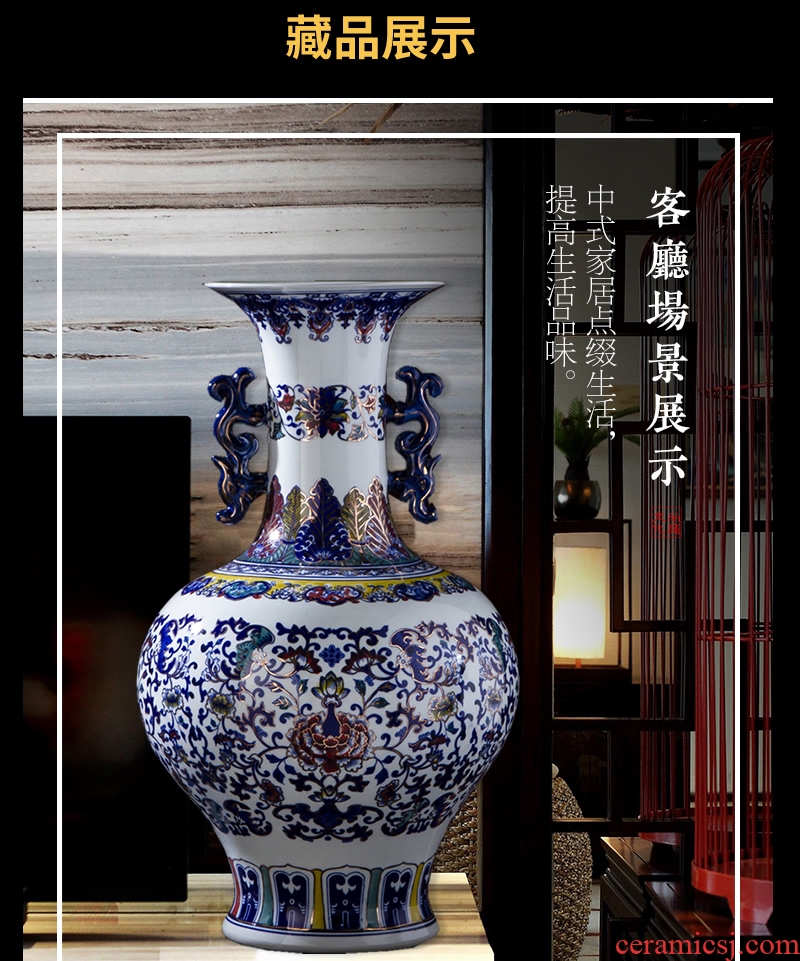 Jingdezhen ceramic hand-painted large blue and white porcelain vase flower arranging antique Chinese style living room porch China ornament
