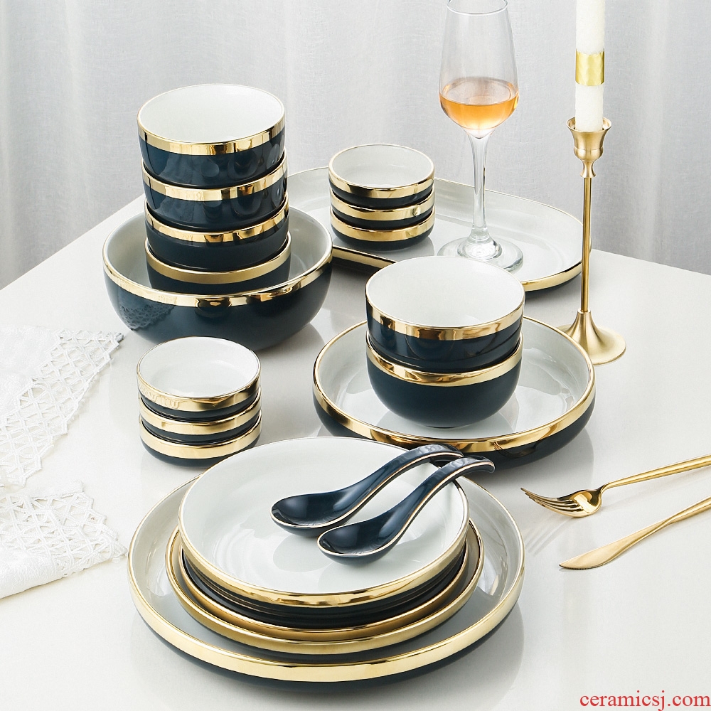Nordic light luxury phnom penh dish suit household creative jingdezhen ceramic tableware suit bowl seal plate combination spirit