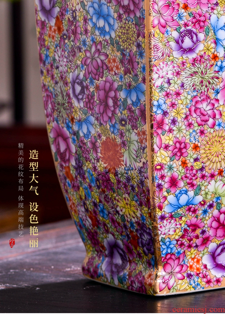 Jingdezhen ceramics powder enamel flower square bottle of the sitting room porch flower arrangement of Chinese style household decoration vase furnishing articles