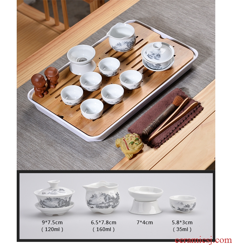 Gorgeous young melamine tray kung fu tea set ceramic tureen sea household contracted Japanese bamboo tea tray cups of tea