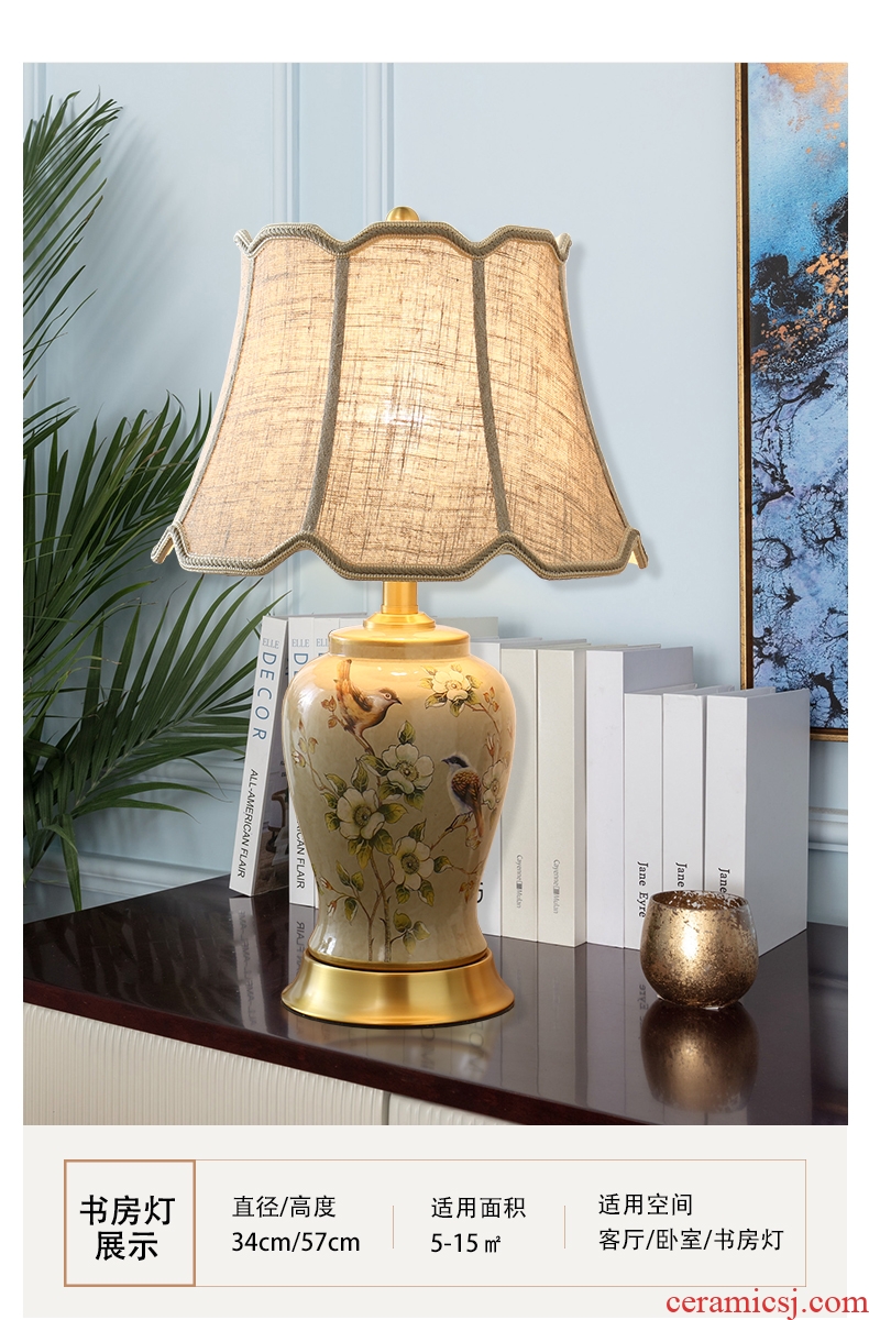 Desk lamp of bedroom the head of a bed lamp sitting room corner several European rural new Chinese style restoring ancient ways American luxury full copper ceramic lamp