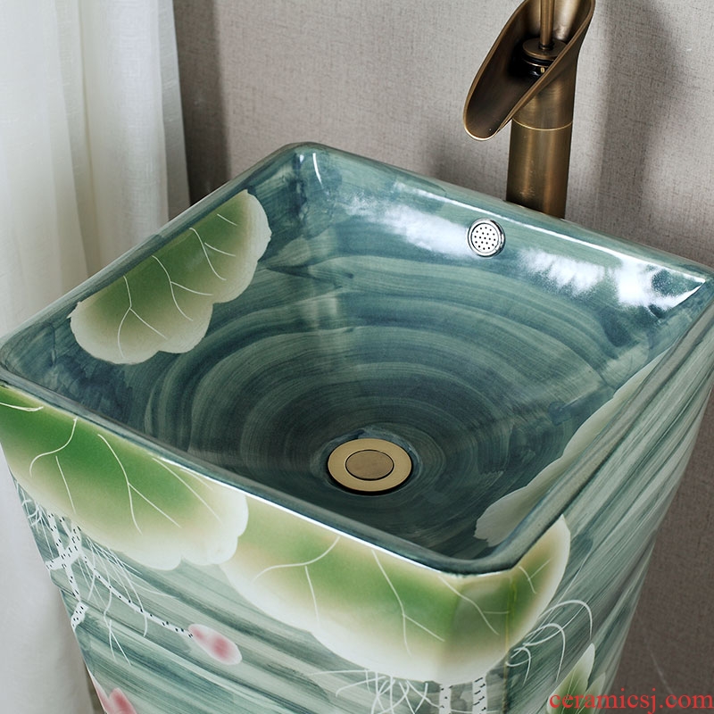 Ceramic column basin pillar lavabo floor art integrated basin toilet lavatory ink lotus