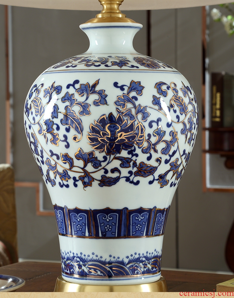 Santa marta tino new three full copper arm the colour blue and white porcelain ceramic desk lamp large villa