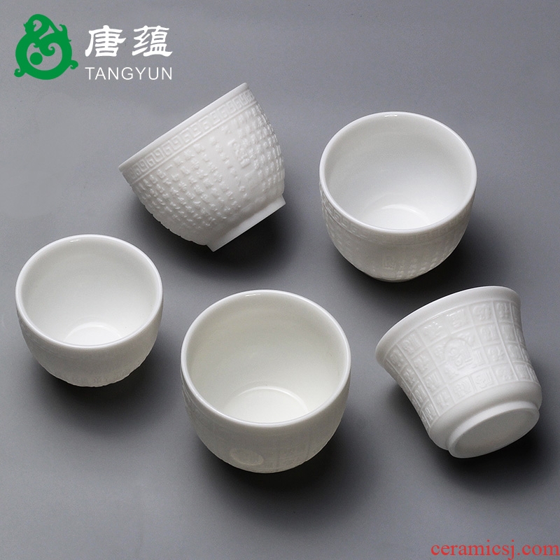 Tang aggregates suet jade dehua pure handmade ceramic cup white household small white jade porcelain cups individual sample tea cup