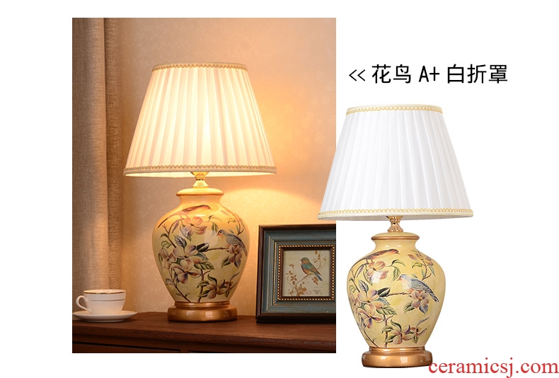 American ceramic desk lamp light home sitting room is the study of new Chinese style of bedroom the head of a bed European pastoral romance warm light