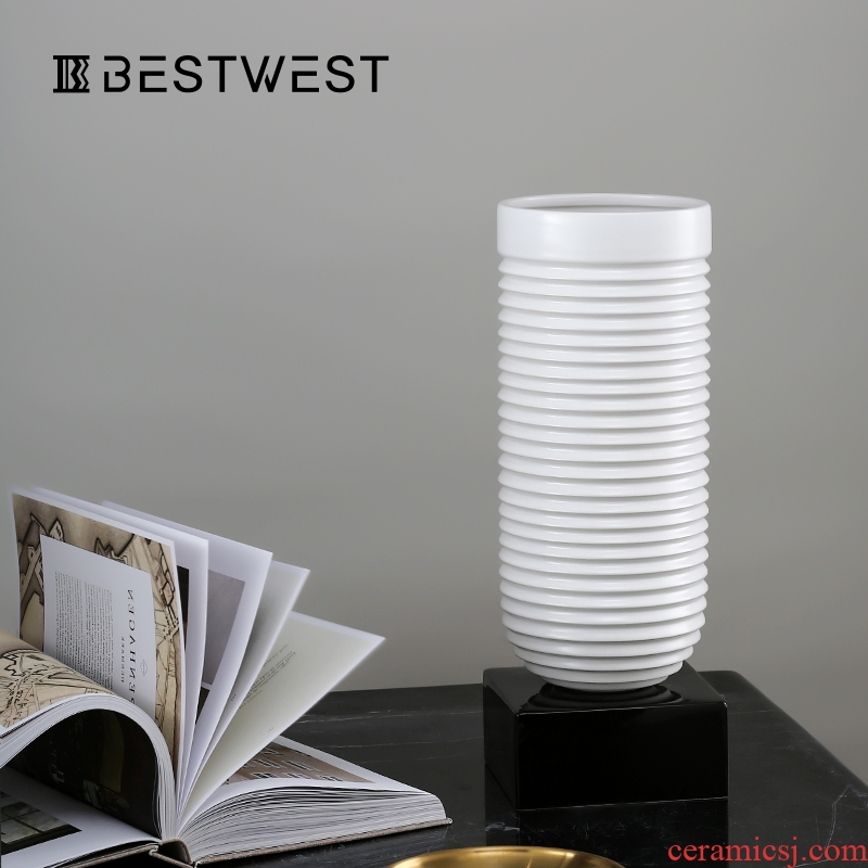 BEST WEST geometric creative ceramic vase soft adornment ornament light luxury furnishing articles sample room sitting room porcelain