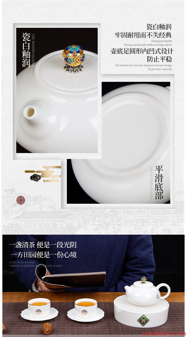 Jingdezhen kung fu tea set with contemporary and contracted style white jade ceramic tea pot lid bowl cups