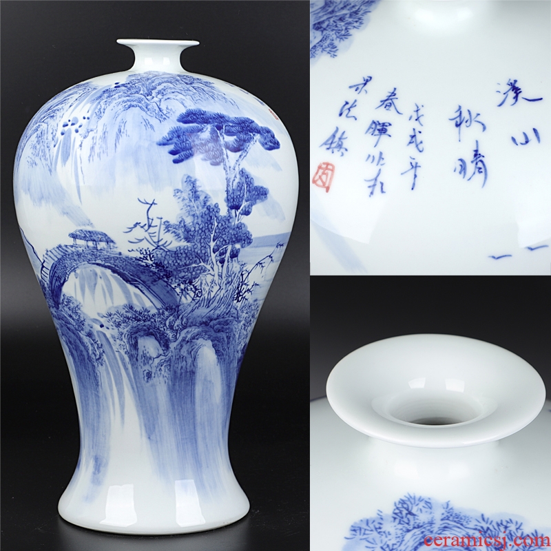 Jingdezhen ceramics vase hand-painted porcelain of blue and white landscape home office desktop sitting room adornment is placed