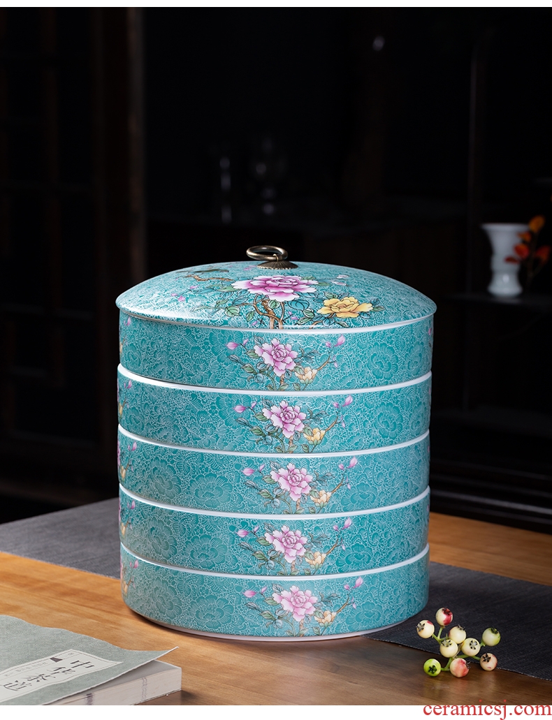 , pick flowers large jingdezhen ceramic seal pot pu 'er tea cake white tea boxes layers of cans