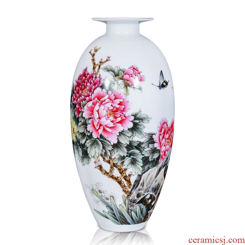 Jingdezhen ceramics hand-painted peony pastel flowers decorative vase sitting room furniture collection of new Chinese style furnishing articles