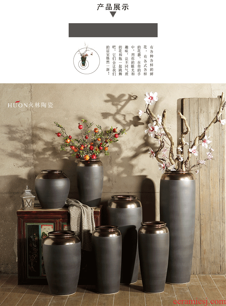 Jingdezhen ceramic contemporary and contracted sitting room porch ground vase large light to heavy luxury high dry flower arranging flowers is placed
