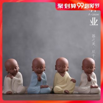 Auspicious industry color sand pottery young monk tea pet pen holder ceramic tea tray violet arenaceous creative characters of Chinese style furnishing articles can raise hand