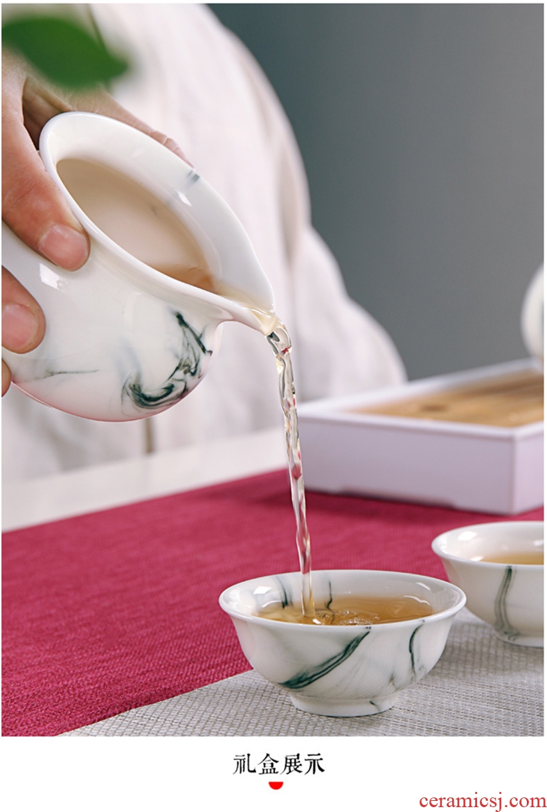 Three thousand white porcelain kung fu tea set suits Chinese style tea village tureen teapot teacup whole contracted ceramic gift box