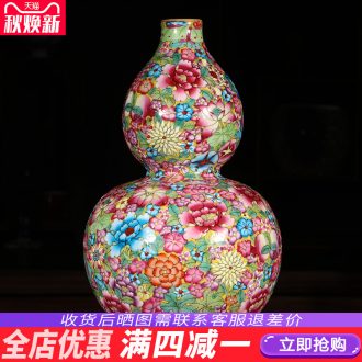 Jingdezhen ceramics hand-painted pastel gourd vases, antique Chinese style living room porch rich ancient frame decorations furnishing articles