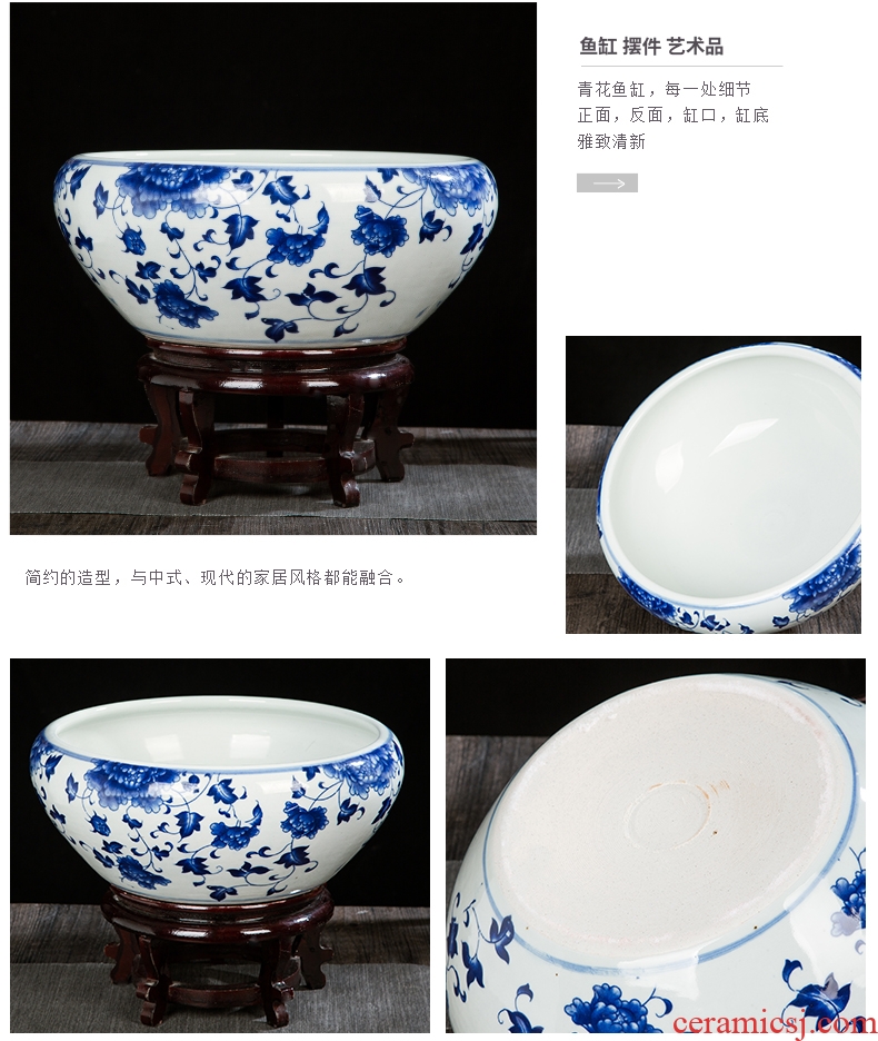 Jingdezhen blue and white ceramics tank cylinder tortoise flowerpot XiCha wash water is shallow