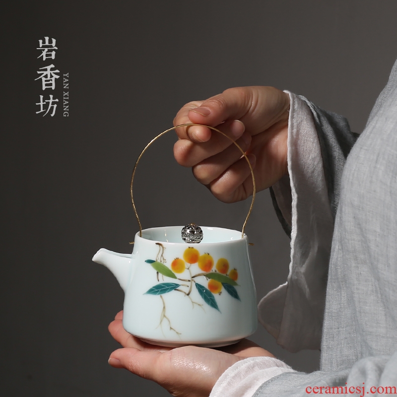 YanXiang fang hand-painted loquat ceramic household filter teapot single girder pot pot set kung fu tea kettle