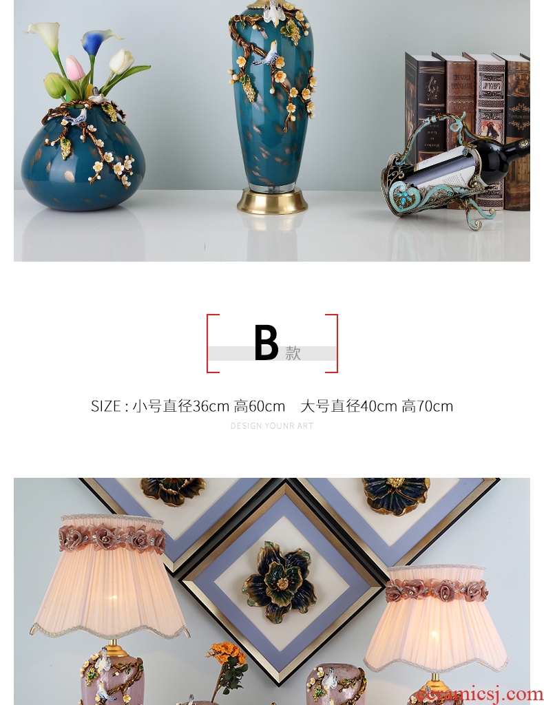 New Chinese style full copper enamel lamp sitting room lamps and lanterns of bedroom the head of a bed artical luxurious ceramic crystal lamp