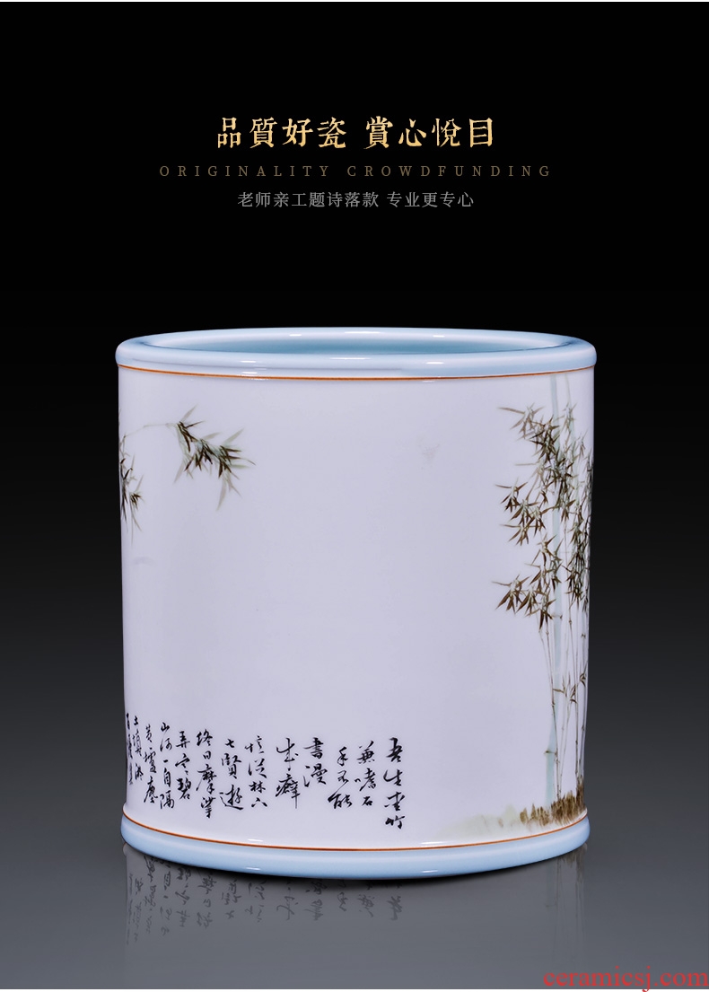 Jingdezhen ceramic hand-painted bamboo vase decoration household decorates sitting room study flower arranging four pen container furnishing articles