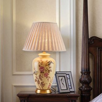 American ceramic desk lamp sitting room european-style rural study atmospheric new Chinese style villa hotel full copper lamp of bedroom the head of a bed
