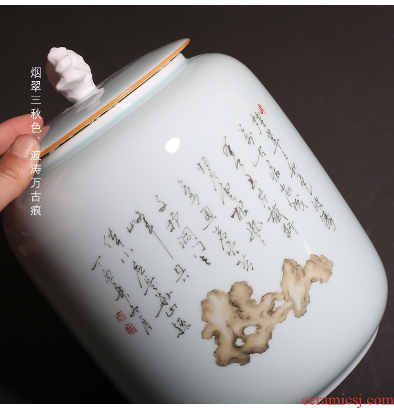 YanXiang lane shadow celadon large ceramic pu 'er tea pot white tea store receives taihu ink wind seal pot